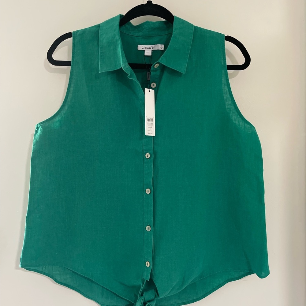 Chico's Vibrant Green Sleeveless Button-Down Shirt